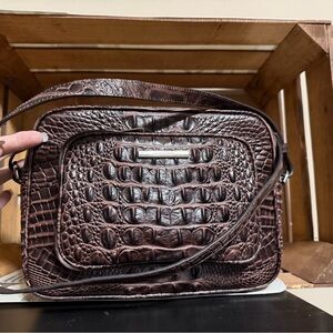 Brahmin Dark Brown Crocodile-Embossed Crossbody Bag